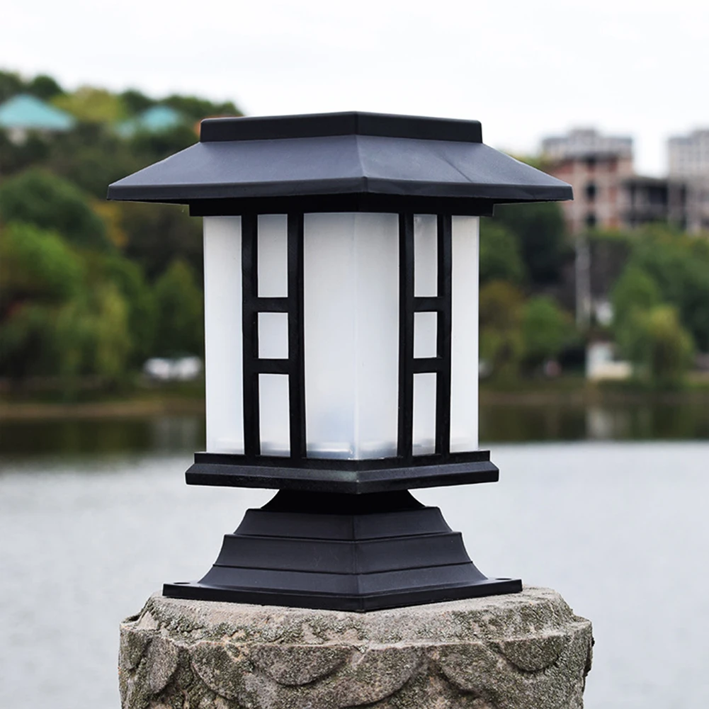 

2 PCS LED Solar Column Head Lawn Stake Dual-use Light for Garden Fence Landscape Decoration Outdoor Lantern Light Retro Lantern