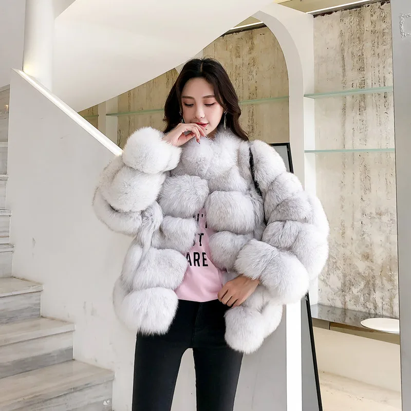 Ins Fashion Real Fur Coat Women Winter Jacket Natural Fox Fur Outerwear 2020 Luxury Solid Thick Warm Fur Coats Women Clothing