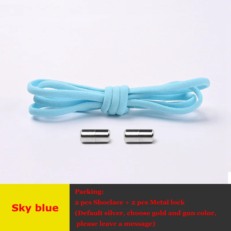 Sky blue Круглые эластичные шнурки без шнурков, шнурки для обуви для детей и взрослых, шнурки для ленивых, металлические шнурки для быстрой обуви унисекс, 1 пара - Цвет: Sky blue