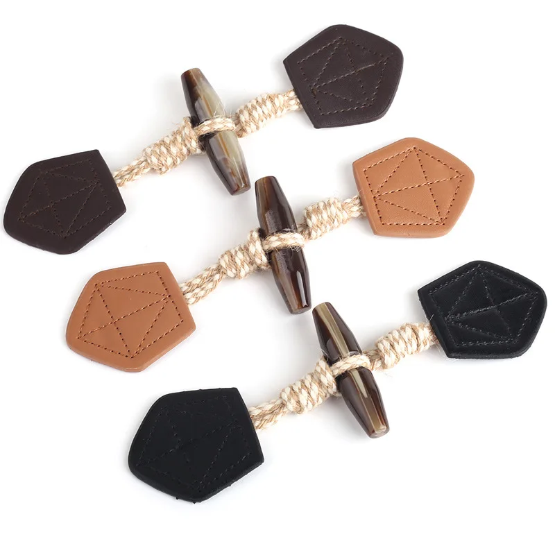 Винтаж пеньковая веревка кожаный Рог Кнопка переключения застежка ручной работы