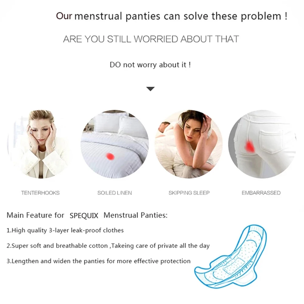 

Pure Cotton Menstrual Panties Women Heavy Absorbency Two-layer Leakproof Women Period Underwear Menstrual Panties Dropshipping