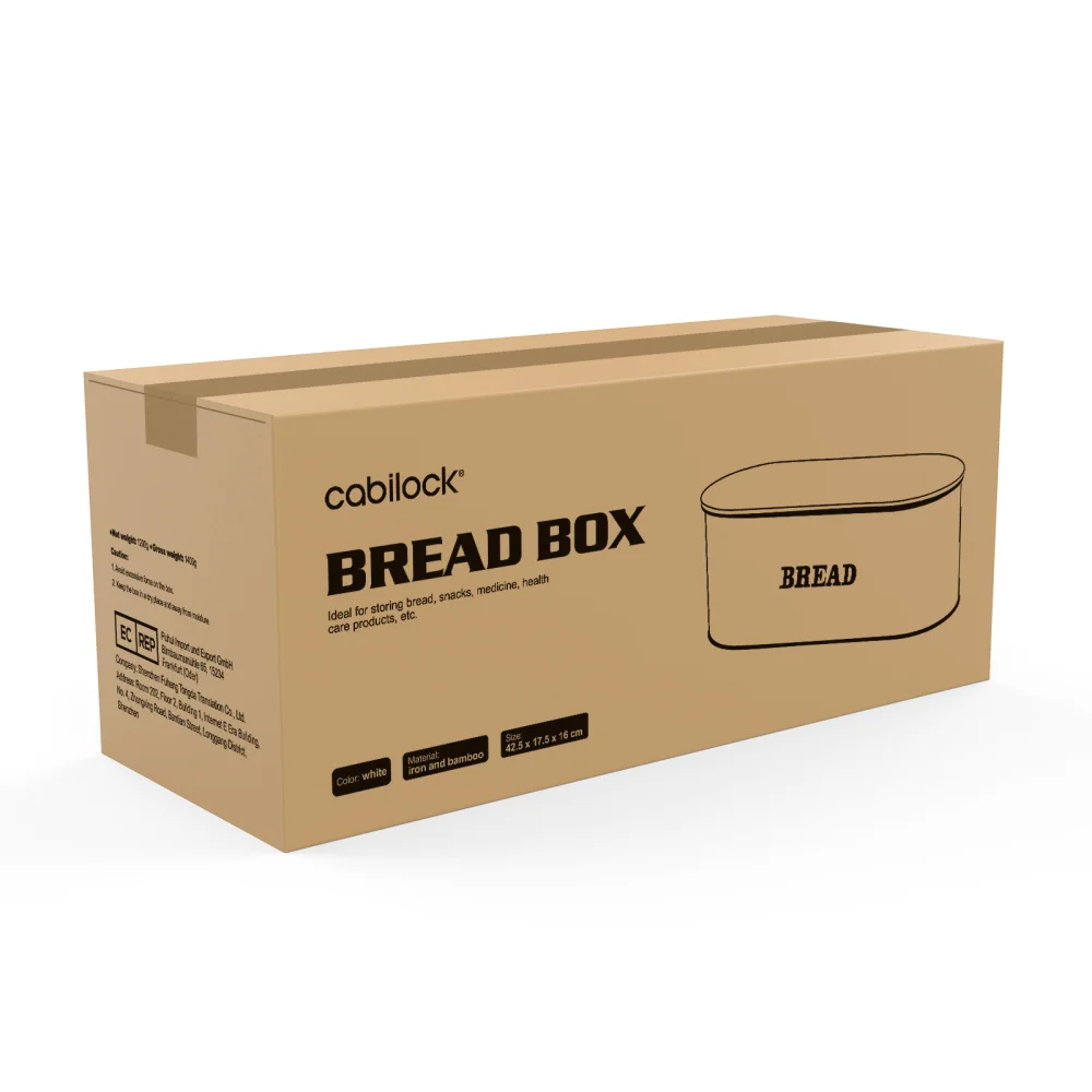 

Cabilock Bread Storage Box Metal Storage Container Bread Box with Bamboo Lid for Home Kitchen (White)