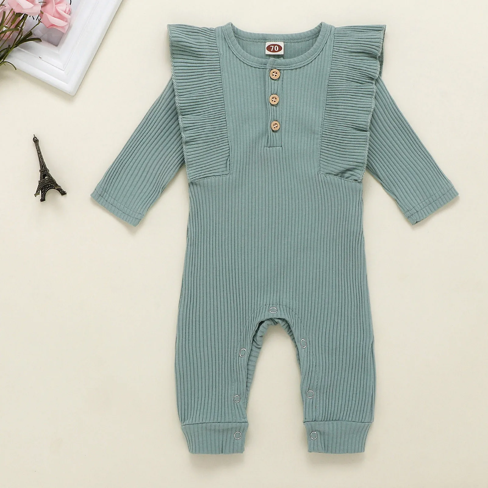 

Baby Clothes Newborn Infant Boys Girls Long Sleeve Solid Ruffles Romper Fashion Adorable Cotton Jumpsuit