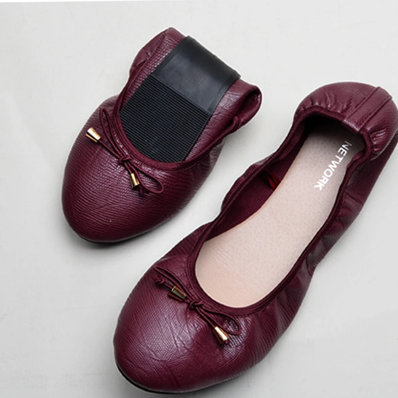 Summer Women's Shoes Genuine Leather Soft Shoes Butterfly-Knot Bowtie Casual Shoes Ballet Flats Round Toe Fashion Size 36-31