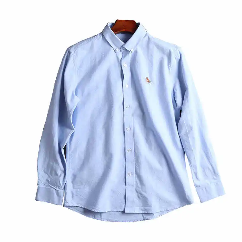 

Men's Long Sleeve Refined Sulfur Cotton Embroidery Casual Shirt Men Anti-wrinkle Easy-care Button-down Collar Oxford Male Shirts