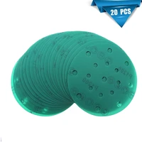 20pcs 6 inch 150mm 17 holes 60 to 2000 grits hook and loop polyester film green sandpaper sanding disc