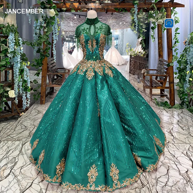 HTL284 Зеленые Вечерние платья с блестящим кружевом бахромой рукавами кристаллами