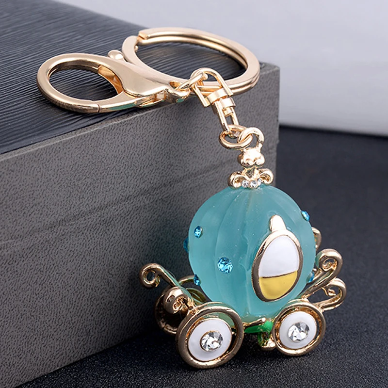 

Fashion Lovely Cinderella Pumpkin Carriage Car Crystal Rhinestone Keychain Lover Key Chain Keyring Jewelry