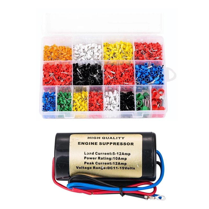 

2120PCS Wire Terminals Wire Copper Crimp Connector Insulated Cord Pin & 1x 12V 10A 12V Dc Car Stereo Installation Engine