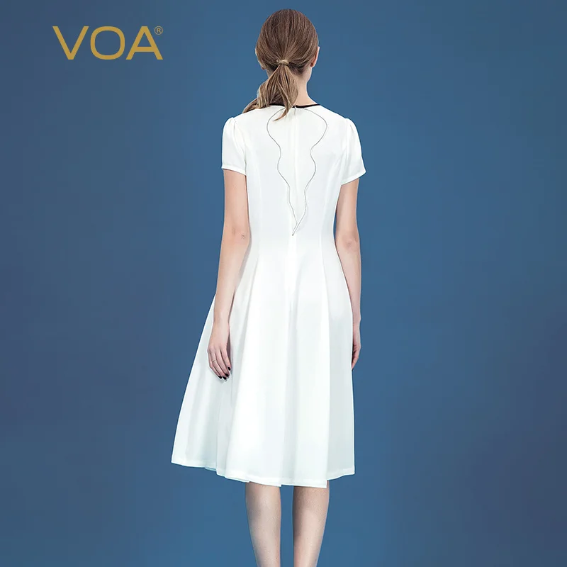 VOA's новый чистый белый плотный стрейч шелк круглый вырез Арка игла органза