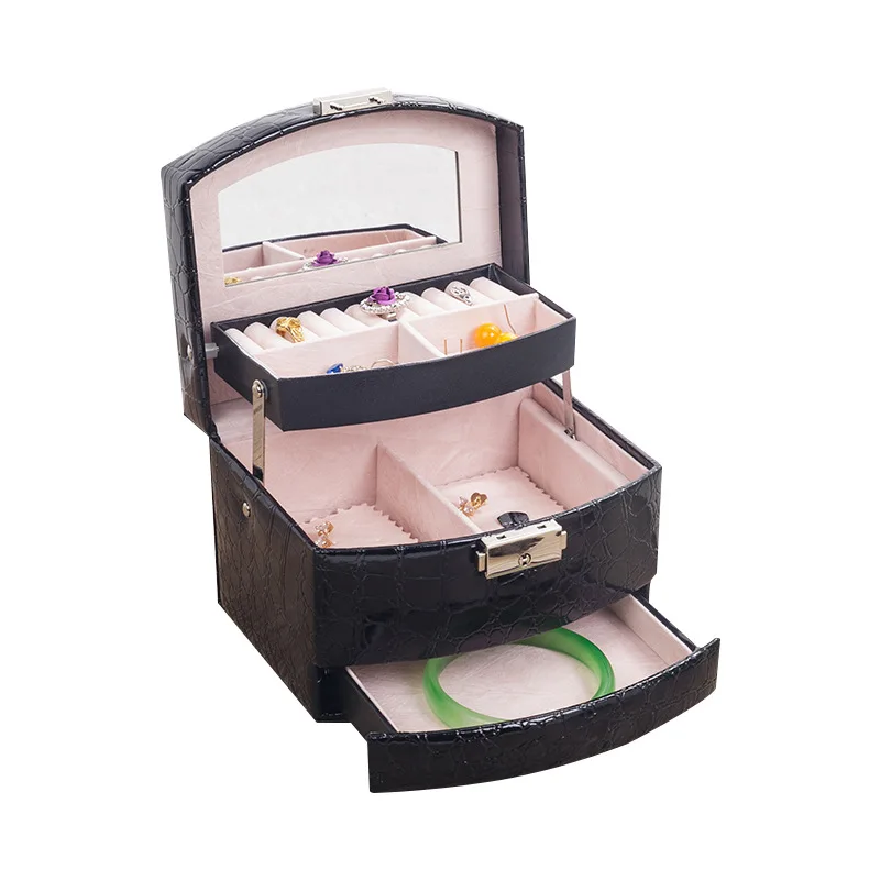 

3 Layers Leather Jewelry Boxes Packaging Makeup Organizer Storage Box necklace Container Case Gift Box XKC33