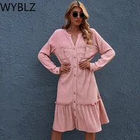 wyblz 2021 new women autumn winter midi elegant cardigan dress female long sleeve v neck slim pink solid color loose dresse