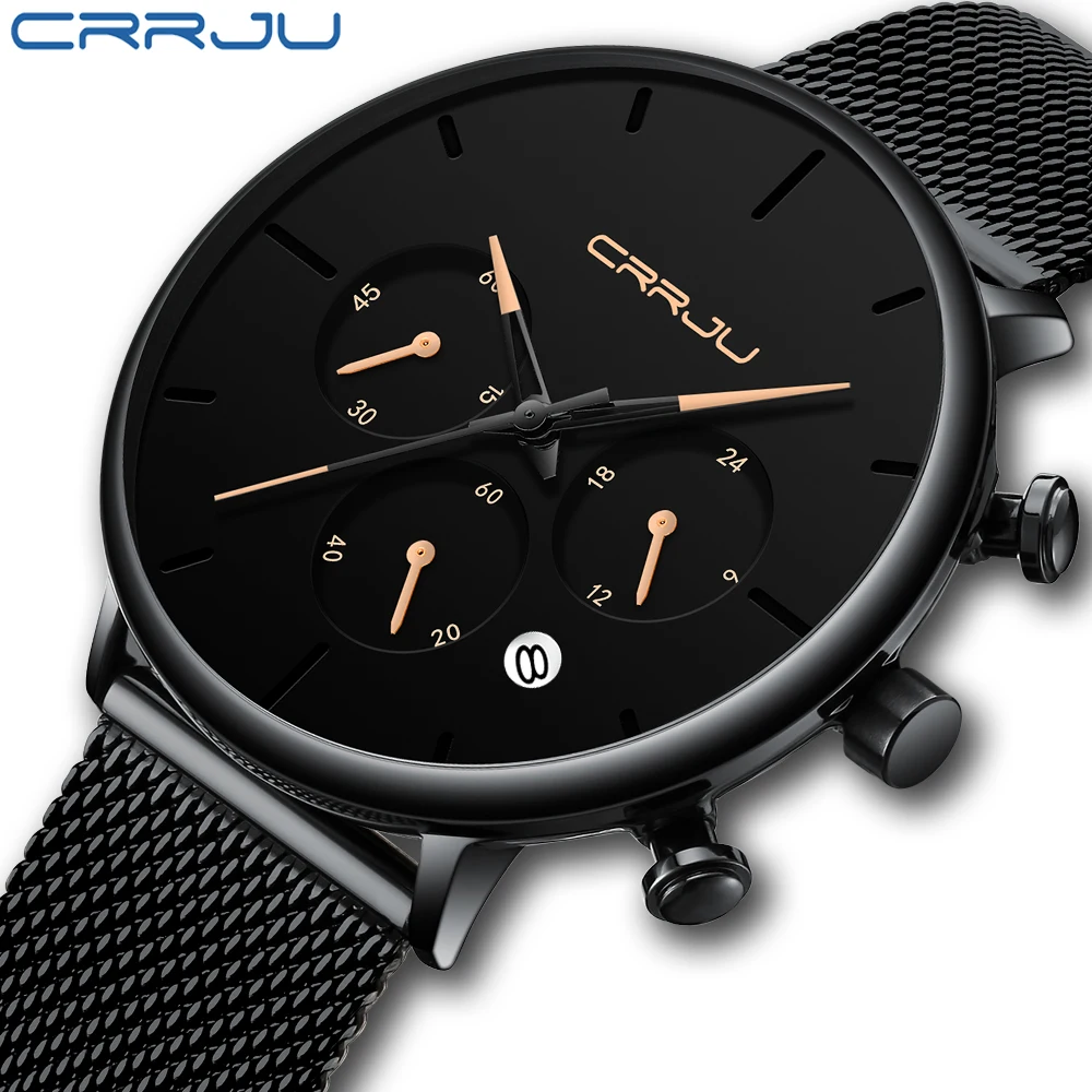 CRRJU Slim watch Mens Simple Watches Top Brand Luxury Casual Sport Watch Men Quartz Steel Belt Relogio Masculino