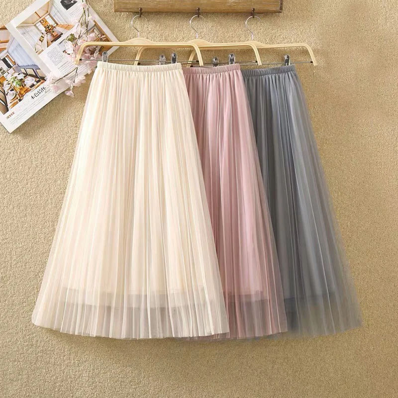 

Эластичная Женская юбка из тюля с высокой талией, модная весенне-Летняя женская сетчатая юбка стандартной длины для девушек, корейские юбки