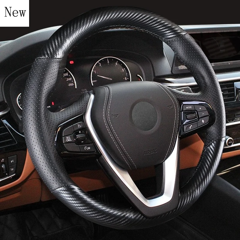 

For BMW New 5 3 1 Series 528li New X1 / X3 / X5 320li DIY Hand-Stitched Leather Suede Carbon Fibre Car Steering Wheel Cover Set