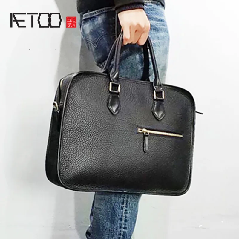 Кожаный минималистичный портфель AETOO мужская сумка ручной работы деловая