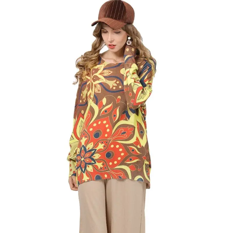 

Женский длинный кардиган с круглым вырезом и принтом, осень 2019