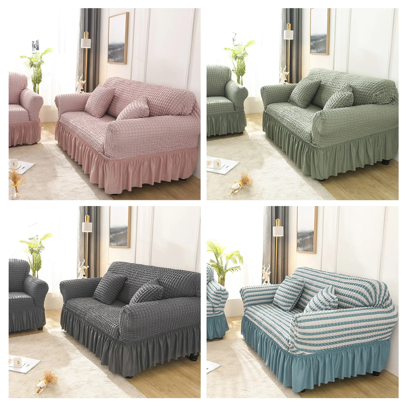 

Full-cover Universal Solid Color Fabric Double All-inclusive 2 Seater Sofa Non-slip Seat Slipcover Stretch Cover Sofa Covers