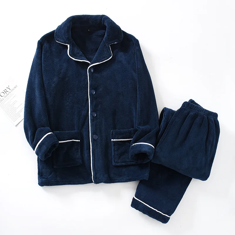 

Winter keep warm pajamas sets men high quality Thicken flannel long sleeve mens sleepwear casual pyjamas