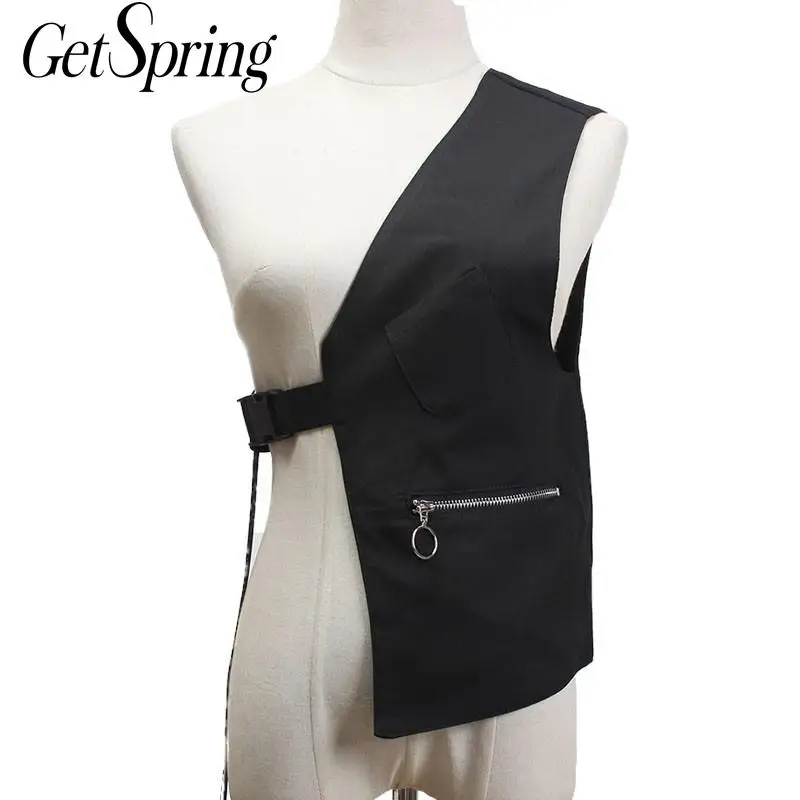 GetSpring женский жилет в стиле ретро панк на одно плечо черный для женщин
