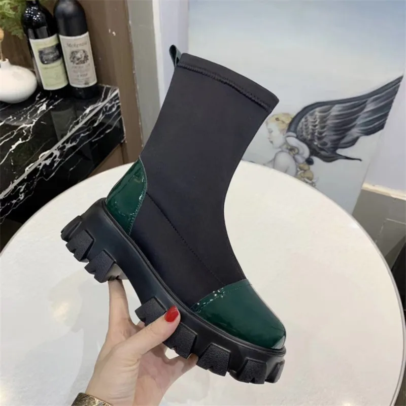 Ботинки Челси женские эластичные ботинки из натуральной кожи в стиле пэчворк