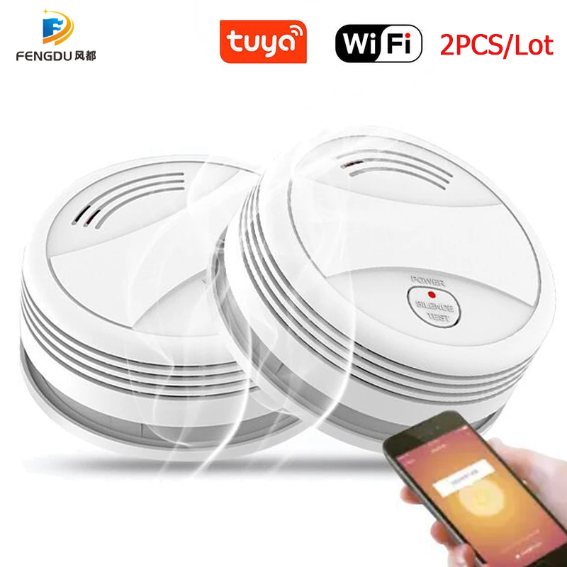2 шт. пожарный детектор дыма Wi Fi Беспроводной приложение Tuya Управление домашняя