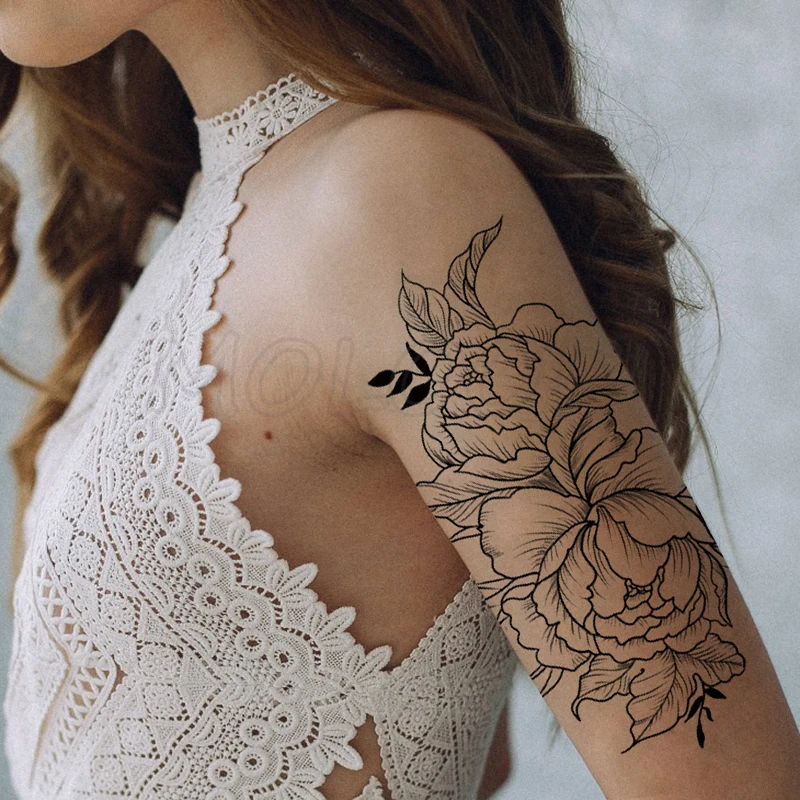 Temporary Tattoo Sticker Rose Tree Peony Lotus Flower Fake Tatto Waterproof Tatoo Back Leg Arm Belly Big Size for Women Men Girl | Красота и