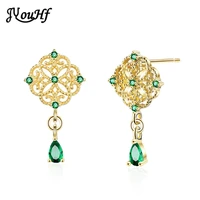 jyouhf fashion gold color flower stud earrings for women jewelry luxury palace cz stone water droplets tassel earrings oorbellen
