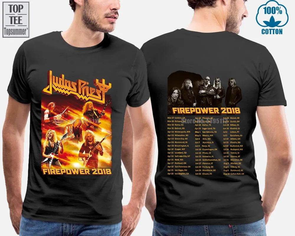 

Judas Priest T-Shirt Firepower Tour Dates Size S To 3 Xl Print T Shirt Mens Short Sleeve Hot Top Tee Animal