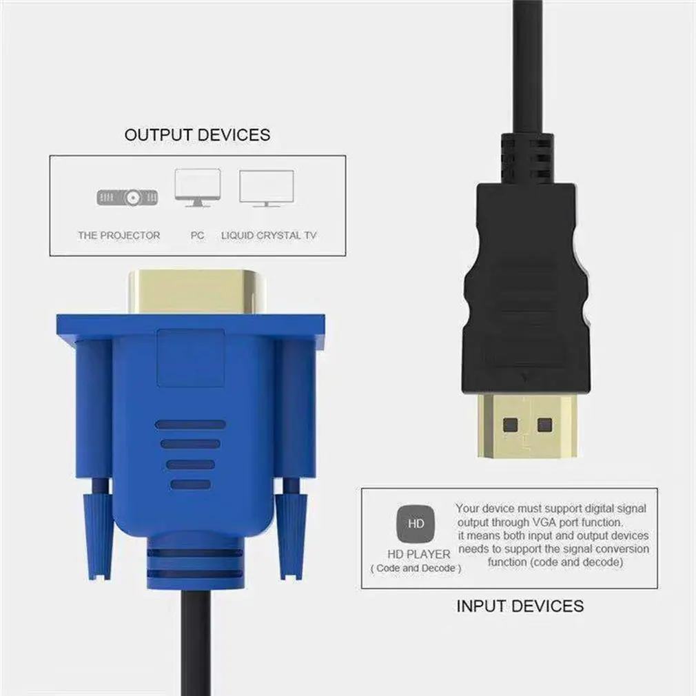 1.8M/6FT Gold HDMI-compatible Male To VGA 15 Pin Video Adapter Cables 1080P 6FT For TV DVD BOX Accessories | Электроника