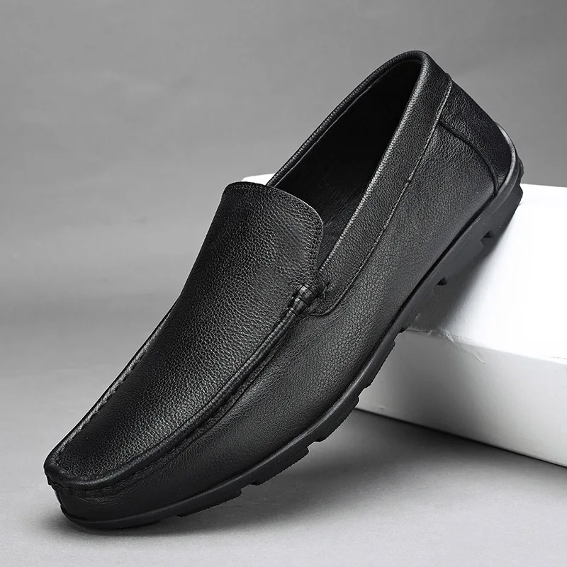 Men Casual Shoes Spring Summer Slip On Simple style Genuine Leather Light Fashion Loafers Flat | Обувь