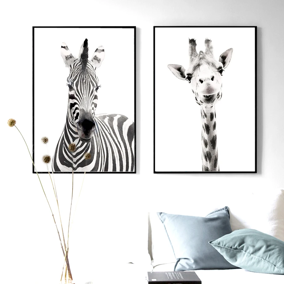 Жираф слон леопардовой черно-белой расцветке Nordic Плакаты и декоративное