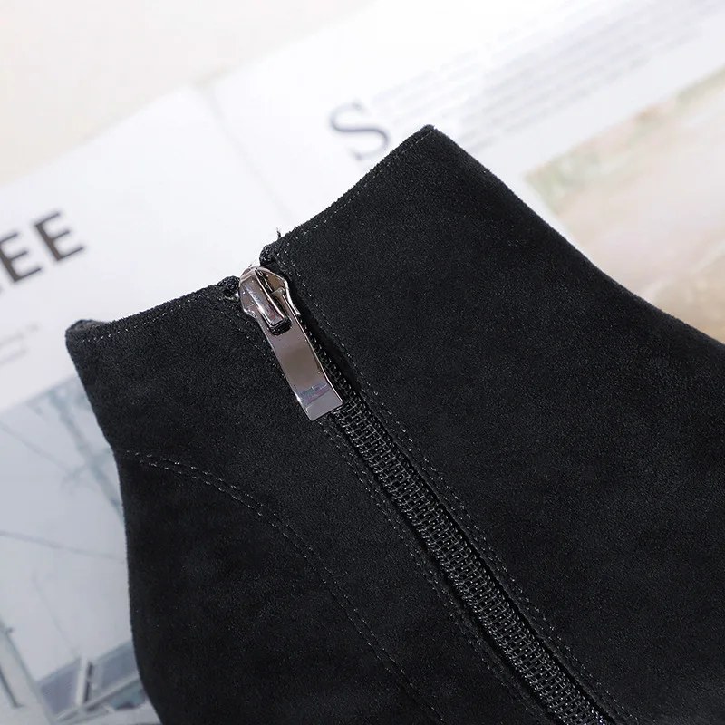 Новинка 2019 года женские ботинки Mujer короткие на молнии ботильоны из флока тонком