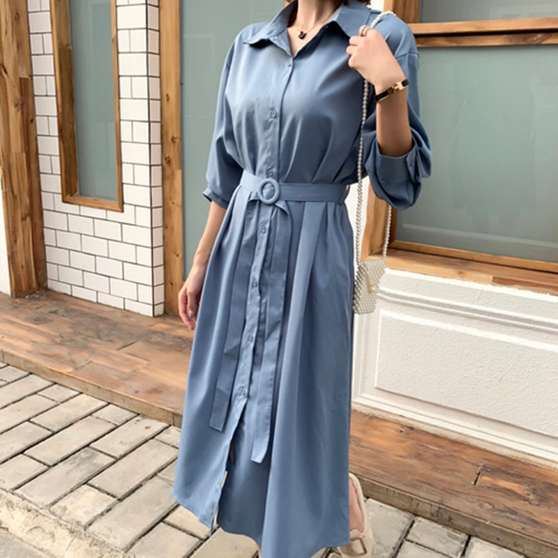 Новое поступление осеннее корейское модное офисное женское платье рубашка