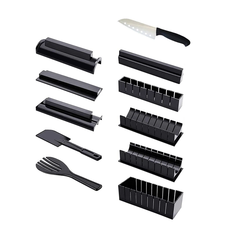 

Sushi Making Kit 11 Piece Plastic Maker Tool 8 Rice Roll Mold Shapes Fork Spatula Knife Brush for Professional