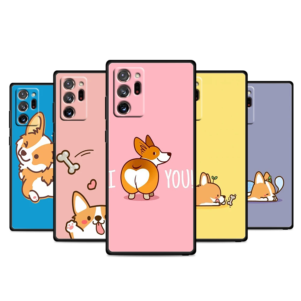 

Cute Cartoon Corgi Dog for Samsung Galaxy Note 20 10 9 8 M52 M21 F22 M32 A32 F42 F52 M12 M62 M01 M02 Black Phone Case