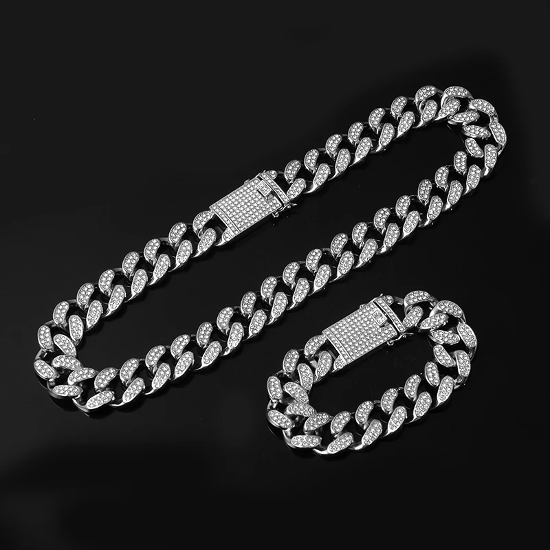 Ожерелье браслет и часы в стиле хип-хоп 1 комплект 20 мм кубинская цепочка из