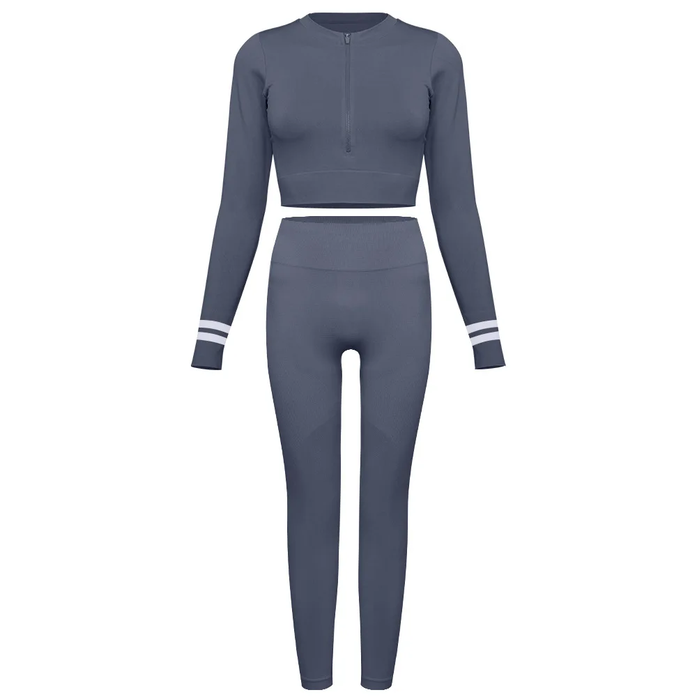 

Long Sleeves Sports Clothing Women Gym Workout gymshark seamless leggings Zip Up Bodysuit Shapewear Jump Suits 2 pieces sets Hot