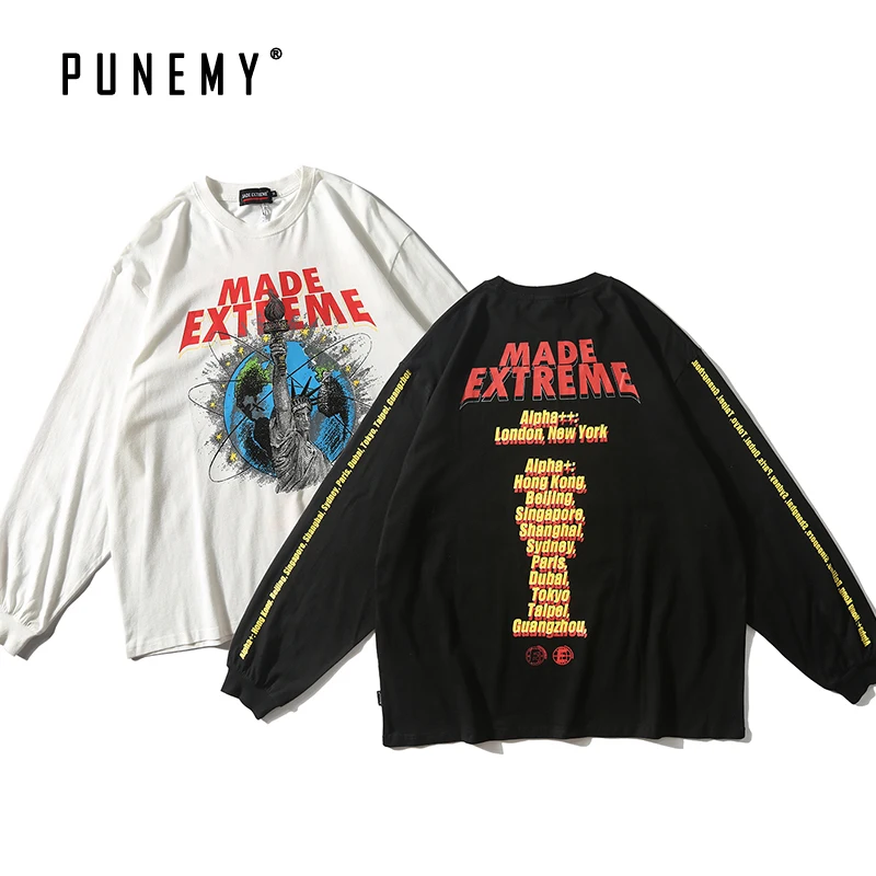 Мужские футболки с длинным рукавом винтажный принт Статуя Свободы большие