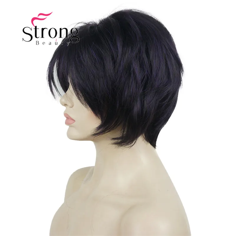 AB025 Black Violet StrongBeauty короткий слоистый блондин Толстый Пушистый полный синтетический парик Тепло ОК - Цвет: AB025 Black Violet