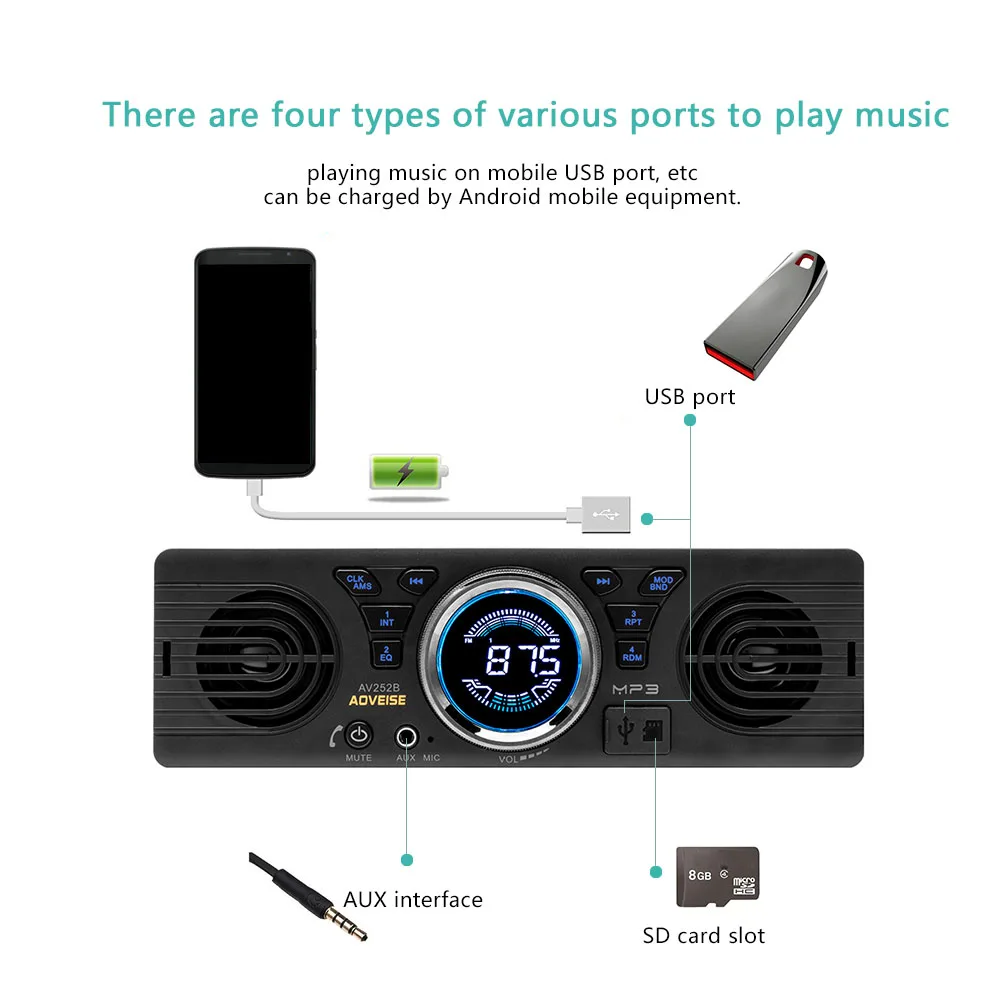 12 В автомобильный FM USB SD AUX аудио стерео AV252 Rradio колонки Bluetooth гарнитура MP3-плеер |