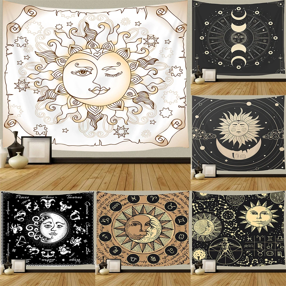 

Гобелен и солнце с Луной черно-белые психоделические звезды настенный подвесной гобелен для гостиной и спальни эстетический Декор