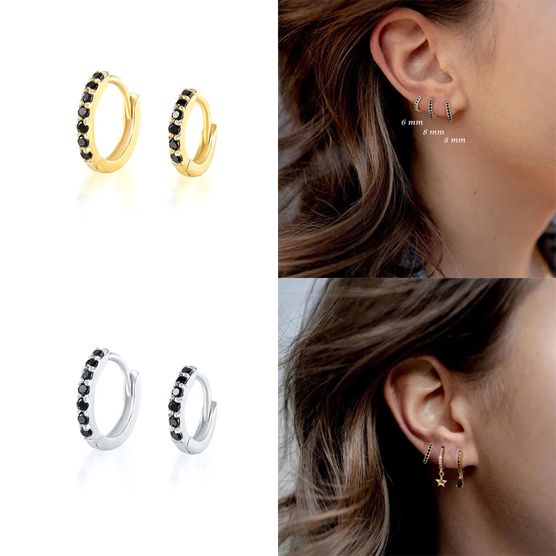 Женские серьги-кольца ROXI с кристаллами черного циркона классические серьги в