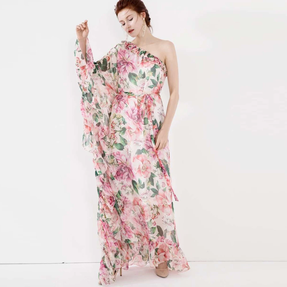 Дизайнерские 2020 летнее сексуальное платье с одним плечом Цветочный принт
