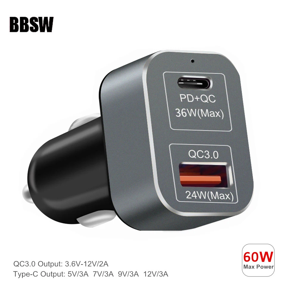 

USB-C Charger 60W PD+ Quick Charge 3.0 Fast Car Charger For iPhone 11 Pro Xs MAX 8 Plus Macbook SAMSUNG S10+ S9 Note 8 10 Plus
