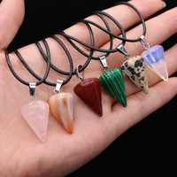 natural semi precious stone pendant crystal rough mineral multilateral tapered charm necklace exquisite jewelry gifts 15x25mm