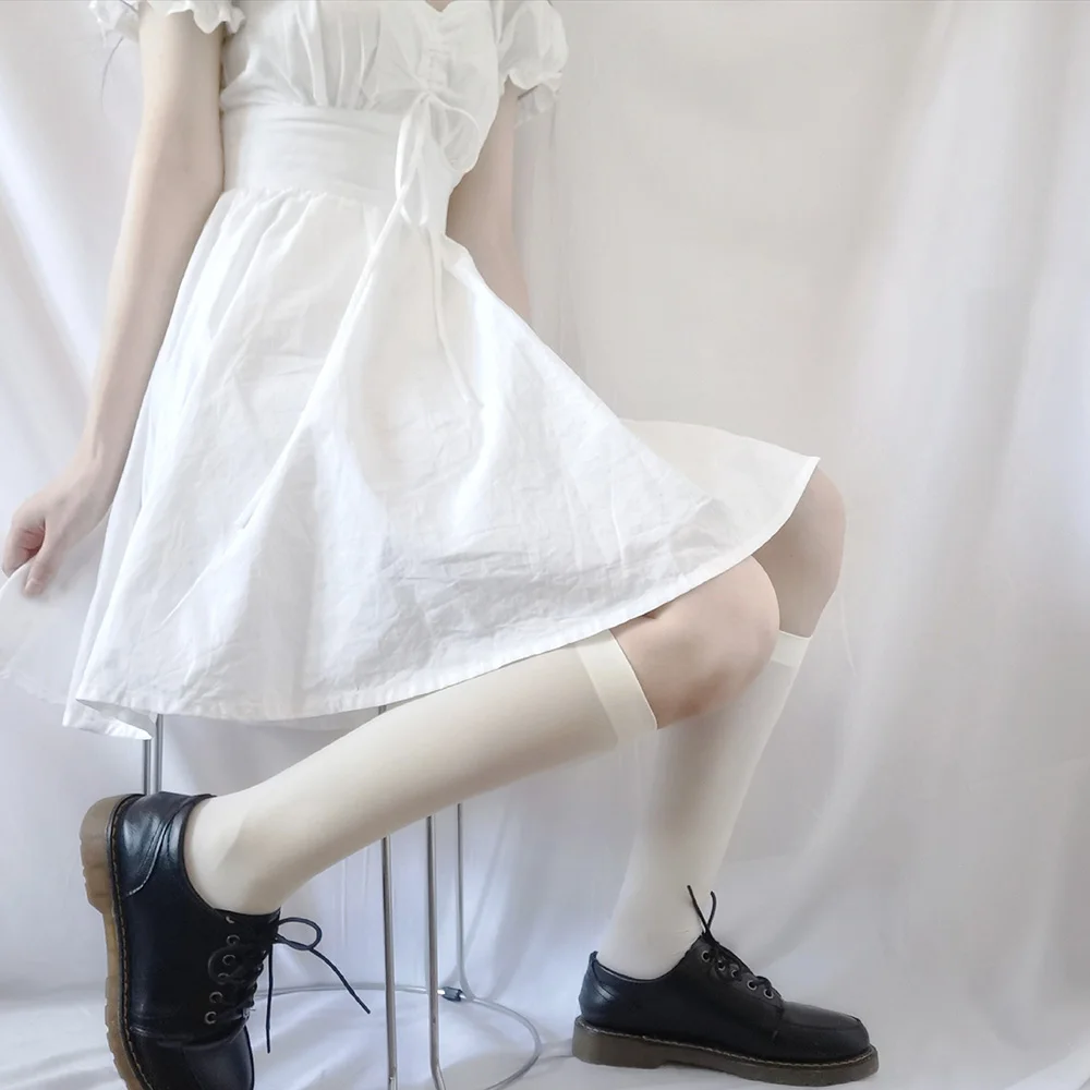 Jk Black Long Stockings Women Thin High Knee Socks Girls Kawaii Solid Nylon Stocking Female Leg Calcetines Medias