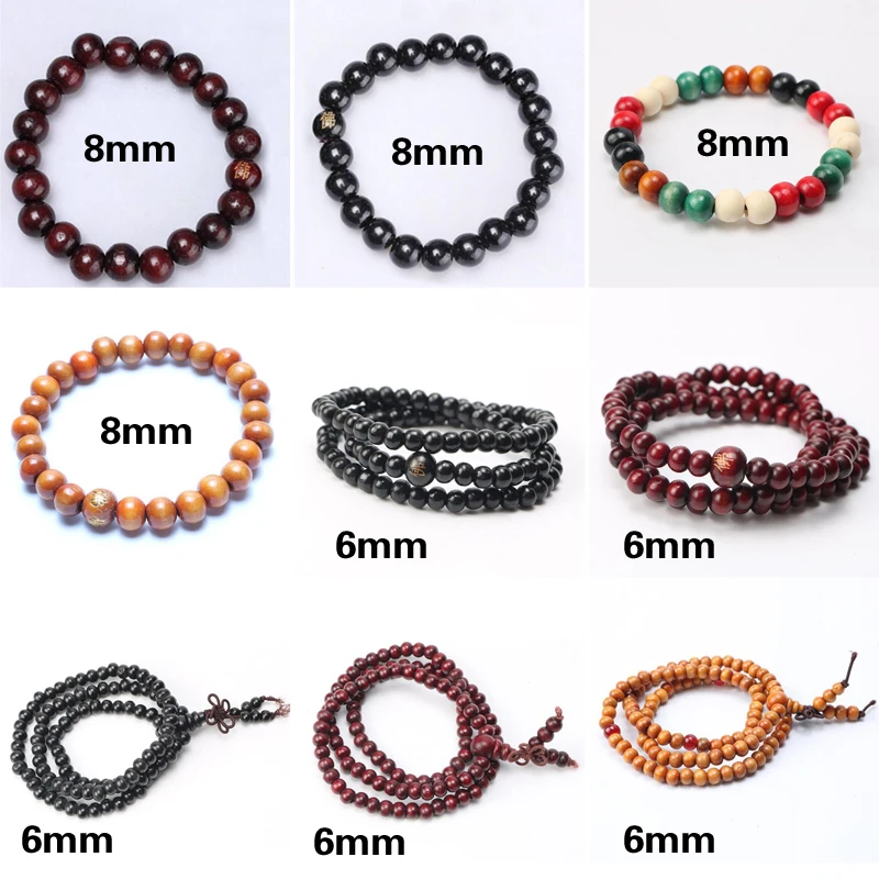 Браслет мужской/женский из натурального дерева с бусинами 8/6 мм|Браслеты шармами|