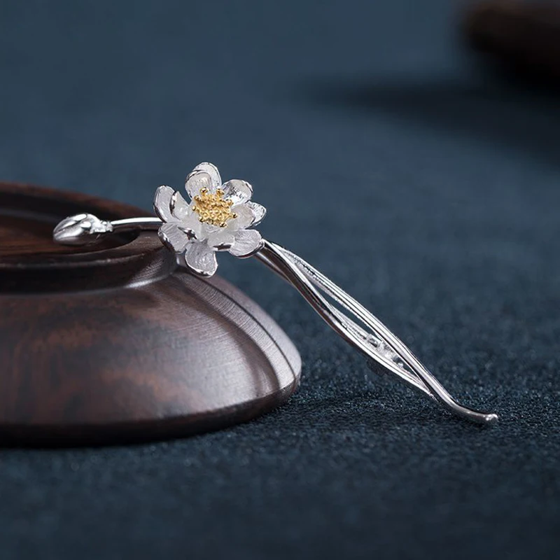 

Original new design Chinese style classical flower brooch, one word pin, lotus gentle and elegant women's silver jewelry