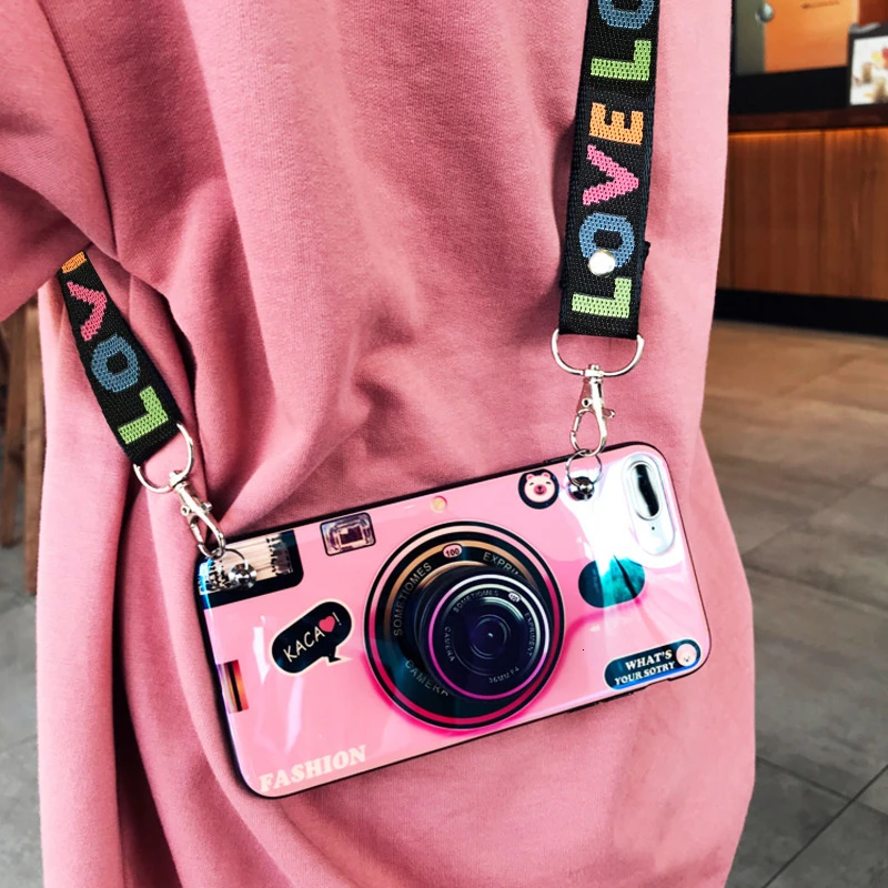 3D Retro Camera Lanyard Case For iphone 12 11 Pro X XR XS MAX 6 7 8 Samsung S8 S9 Fashion Fold Holder Silicone Note10 | Мобильные